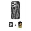 MARSİLYAN™- iPhone 15 Pro Max Kılıf Vadi Özel Seri - Siyah Buffer Cam Ekran Koruyucu + PVD Metal Kamera Lens - GI