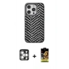 MARSİLYAN™- iPhone 15 Pro Max Kılıf Vadi Özel Seri - Siyah Buffer Cam Ekran Koruyucu + PVD Metal Kamera Lens - GS