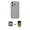 MARSİLYAN™- iPhone 15 Pro Max Kılıf Vadi Özel Seri - Siyah Buffer Cam Ekran Koruyucu + PVD Metal Kamera Lens - GI