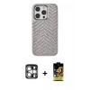 MARSİLYAN™- iPhone 15 Pro Max Kılıf Vadi Özel Seri - Siyah Buffer Cam Ekran Koruyucu + PVD Metal Kamera Lens - GS