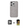 MARSİLYAN™- iPhone 15 Pro Max Kılıf Vadi Özel Seri - Siyah Buffer Cam Ekran Koruyucu + PVD Metal Kamera Lens - SH