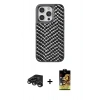 MARSİLYAN™- iPhone 15 Pro Max Kılıf Vadi Özel Seri - Siyah Buffer Cam Ekran Koruyucu + Titanyum Gri Raze Metal Kamera Lens