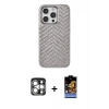 MARSİLYAN™- iPhone 15 Pro Max Kılıf Vadi Özel Seri - Siyah Buffer Hayalet Cam Ekran Koruyucu + PVD Metal Kamera Lens - GS