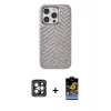 MARSİLYAN™- iPhone 15 Pro Max Kılıf Vadi Özel Seri - Siyah Buffer Hayalet Cam Ekran Koruyucu + PVD Metal Kamera Lens - GI