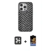 MARSİLYAN™- iPhone 15 Pro Max Kılıf Vadi Özel Seri - Siyah Buffer Hayalet Cam Ekran Koruyucu + PVD Metal Kamera Lens - GI