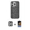 MARSİLYAN™- iPhone 15 Pro Max Kılıf Vadi Özel Seri - Siyah Buffer Hayalet Cam Ekran Koruyucu + PVD Metal Kamera Lens - LT