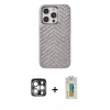 MARSİLYAN™- iPhone 15 Pro Max Kılıf Vadi Özel Seri - Siyah Polymer Nano Ekran Koruyucu + Gümüş PVD Metal Kamera Lens