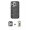 MARSİLYAN™- iPhone 15 Pro Max Kılıf Vadi Özel Seri - Siyah Polymer Nano Ekran Koruyucu + Gümüş PVD Metal Kamera Lens