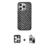 MARSİLYAN™- iPhone 15 Pro Max Kılıf Vadi Özel Seri - Siyah Vanessa Magic Hayalet Cam + PVD Metal Kamera Lens - GS