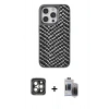 MARSİLYAN™- iPhone 15 Pro Max Kılıf Vadi Özel Seri - Siyah Vanessa Magic Hayalet Cam + PVD Metal Kamera Lens - GI