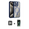 MARSİLYAN™- iPhone 15 Pro Max Kılıf Yadigar Asil Koleksiyonu - Şeffaf 360 Full Body Arka Koruyucu + Gri PVD Metal Kamera Lens