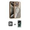 MARSİLYAN™- iPhone 15 Pro Max Kılıf Yadigar Asil Koleksiyonu - Şeffaf 360 Full Body Arka Koruyucu + Gri PVD Metal Kamera Lens