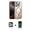 MARSİLYAN™- iPhone 15 Pro Max Kılıf Yadigar Asil Koleksiyonu - Şeffaf 360 Full Body Arka Koruyucu + PVD Metal Kamera Lens - LT