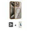 MARSİLYAN™- iPhone 15 Pro Max Kılıf Yadigar Asil Koleksiyonu - Şeffaf Pasifik Cam Ekran Koruyucu + PVD Metal Kamera Lens - GI