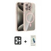 MARSİLYAN™- iPhone 15 Pro Max Kılıf Yadigar Asil Koleksiyonu - Şeffaf Pasifik Cam Ekran Koruyucu + PVD Metal Kamera Lens - LT