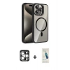 MARSİLYAN™- iPhone 15 Pro Max Kılıf Yadigar Asil Koleksiyonu - Şeffaf Pasifik Cam Ekran Koruyucu + PVD Metal Kamera Lens - GS