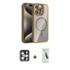 MARSİLYAN™- iPhone 15 Pro Max Kılıf Yadigar Asil Koleksiyonu - Şeffaf Pasifik Cam Ekran Koruyucu + PVD Metal Kamera Lens - LT