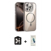 MARSİLYAN™- iPhone 15 Pro Max Kılıf Yadigar Asil Koleksiyonu - Şeffaf Pasifik Cam Ekran Koruyucu + PVD Metal Kamera Lens - TU