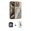 MARSİLYAN™- iPhone 15 Pro Max Kılıf Yadigar Asil Koleksiyonu - Şeffaf Pasifik Cam Ekran Koruyucu + PVD Metal Kamera Lens - TU
