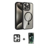MARSİLYAN™- iPhone 15 Pro Max Kılıf Yadigar Asil Koleksiyonu - Siyah 360 Mat Full Body Arka Koruyucu + PVD Metal Kamera Lens - GS