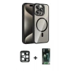 MARSİLYAN™- iPhone 15 Pro Max Kılıf Yadigar Asil Koleksiyonu - Siyah 360 Mat Full Body Arka Koruyucu + Lacivert PVD Metal Kamera Lens