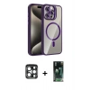 MARSİLYAN™- iPhone 15 Pro Max Kılıf Yadigar Asil Koleksiyonu - Siyah 360 Mat Full Body Arka Koruyucu + Lacivert PVD Metal Kamera Lens