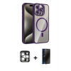 MARSİLYAN™- iPhone 15 Pro Max Kılıf Yadigar Asil Koleksiyonu - Siyah 3D Antistatik Hayalet Cam Ekran Koruyucu + PVD Metal Kamera Lens - GS
