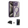 MARSİLYAN™- iPhone 15 Pro Max Kılıf Yadigar Asil Koleksiyonu - Siyah 3D Antistatik Hayalet Cam Ekran Koruyucu + Raze Metal Kamera Lens - SH