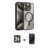 MARSİLYAN™- iPhone 15 Pro Max Kılıf Yadigar Asil Koleksiyonu - Siyah 3D Antistatik Hayalet Cam Ekran Koruyucu + PVD Metal Kamera Lens - GI