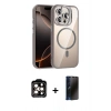 MARSİLYAN™- iPhone 15 Pro Max Kılıf Yadigar Asil Koleksiyonu - Siyah 3D Antistatik Hayalet Cam Ekran Koruyucu + PVD Metal Kamera Lens - TU