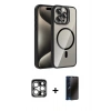 MARSİLYAN™- iPhone 15 Pro Max Kılıf Yadigar Asil Koleksiyonu - Siyah 3D Antistatik Hayalet Cam Ekran Koruyucu + PVD Metal Kamera Lens - GS