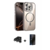 MARSİLYAN™- iPhone 15 Pro Max Kılıf Yadigar Asil Koleksiyonu - Siyah 3D Antistatik Hayalet Cam Ekran Koruyucu + Raze Metal Kamera Lens - GS