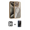 MARSİLYAN™- iPhone 15 Pro Max Kılıf Yadigar Asil Koleksiyonu - Siyah 3D Antistatik Hayalet Cam Ekran Koruyucu + PVD Metal Kamera Lens - GS