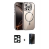 MARSİLYAN™- iPhone 15 Pro Max Kılıf Yadigar Asil Koleksiyonu - Siyah 3D Antistatik Hayalet Cam Ekran Koruyucu + PVD Metal Kamera Lens - LT