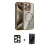 MARSİLYAN™- iPhone 15 Pro Max Kılıf Yadigar Asil Koleksiyonu - Siyah 3D Antistatik Hayalet Cam Ekran Koruyucu + PVD Metal Kamera Lens - LT