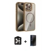 MARSİLYAN™- iPhone 15 Pro Max Kılıf Yadigar Asil Koleksiyonu - Siyah 3D Antistatik Hayalet Cam Ekran Koruyucu + PVD Metal Kamera Lens - TU