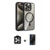 MARSİLYAN™- iPhone 15 Pro Max Kılıf Yadigar Asil Koleksiyonu - Siyah 3D Antistatik Hayalet Cam Ekran Koruyucu + PVD Metal Kamera Lens - TU