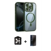 MARSİLYAN™- iPhone 15 Pro Max Kılıf Yadigar Asil Koleksiyonu - Siyah 3D Antistatik Hayalet Cam Ekran Koruyucu + PVD Metal Kamera Lens - TU