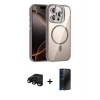 MARSİLYAN™- iPhone 15 Pro Max Kılıf Yadigar Asil Koleksiyonu - Siyah 3D Antistatik Hayalet Cam Ekran Koruyucu + Raze Metal Kamera Lens - SH