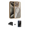 MARSİLYAN™- iPhone 15 Pro Max Kılıf Yadigar Asil Koleksiyonu - Siyah 3D Antistatik Hayalet Cam Ekran Koruyucu + Raze Metal Kamera Lens - GS