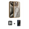 MARSİLYAN™- iPhone 15 Pro Max Kılıf Yadigar Asil Koleksiyonu - Siyah 3D Antistatik Hayalet Cam Ekran Koruyucu + Gri PVD Metal Kamera Lens