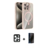MARSİLYAN™- iPhone 15 Pro Max Kılıf Yadigar Asil Koleksiyonu - Siyah 3D Antistatik Hayalet Cam Ekran Koruyucu + PVD Metal Kamera Lens - LT