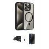 MARSİLYAN™- iPhone 15 Pro Max Kılıf Yadigar Asil Koleksiyonu - Siyah 3D Antistatik Hayalet Cam Ekran Koruyucu + Raze Metal Kamera Lens - GS