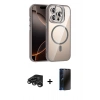 MARSİLYAN™- iPhone 15 Pro Max Kılıf Yadigar Asil Koleksiyonu - Siyah 3D Antistatik Hayalet Cam Ekran Koruyucu + Raze Metal Kamera Lens - TMGI