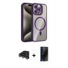 MARSİLYAN™- iPhone 15 Pro Max Kılıf Yadigar Asil Koleksiyonu - Siyah 3D Antistatik Hayalet Cam Ekran Koruyucu + Raze Metal Kamera Lens - TMGI