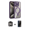 MARSİLYAN™- iPhone 15 Pro Max Kılıf Yadigar Asil Koleksiyonu - Siyah 3D Antistatik Hayalet Cam Ekran Koruyucu + PVD Metal Kamera Lens - TU