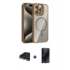 MARSİLYAN™- iPhone 15 Pro Max Kılıf Yadigar Asil Koleksiyonu - Siyah 3D Antistatik Hayalet Cam Ekran Koruyucu + Raze Metal Kamera Lens - TMGI