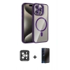 MARSİLYAN™- iPhone 15 Pro Max Kılıf Yadigar Asil Koleksiyonu - Siyah 3D Antistatik Hayalet Cam Ekran Koruyucu + Gri PVD Metal Kamera Lens