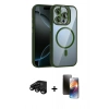 MARSİLYAN™- iPhone 15 Pro Max Kılıf Yadigar Asil Koleksiyonu - Siyah 3D Antistatik Mat Seramik Nano Ekran Koruyucu + Siyah Raze Metal Kamera Lens
