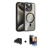 MARSİLYAN™- iPhone 15 Pro Max Kılıf Yadigar Asil Koleksiyonu - Siyah 3D Antistatik Mat Seramik Nano Ekran Koruyucu + Raze Metal Kamera Lens - TMGI